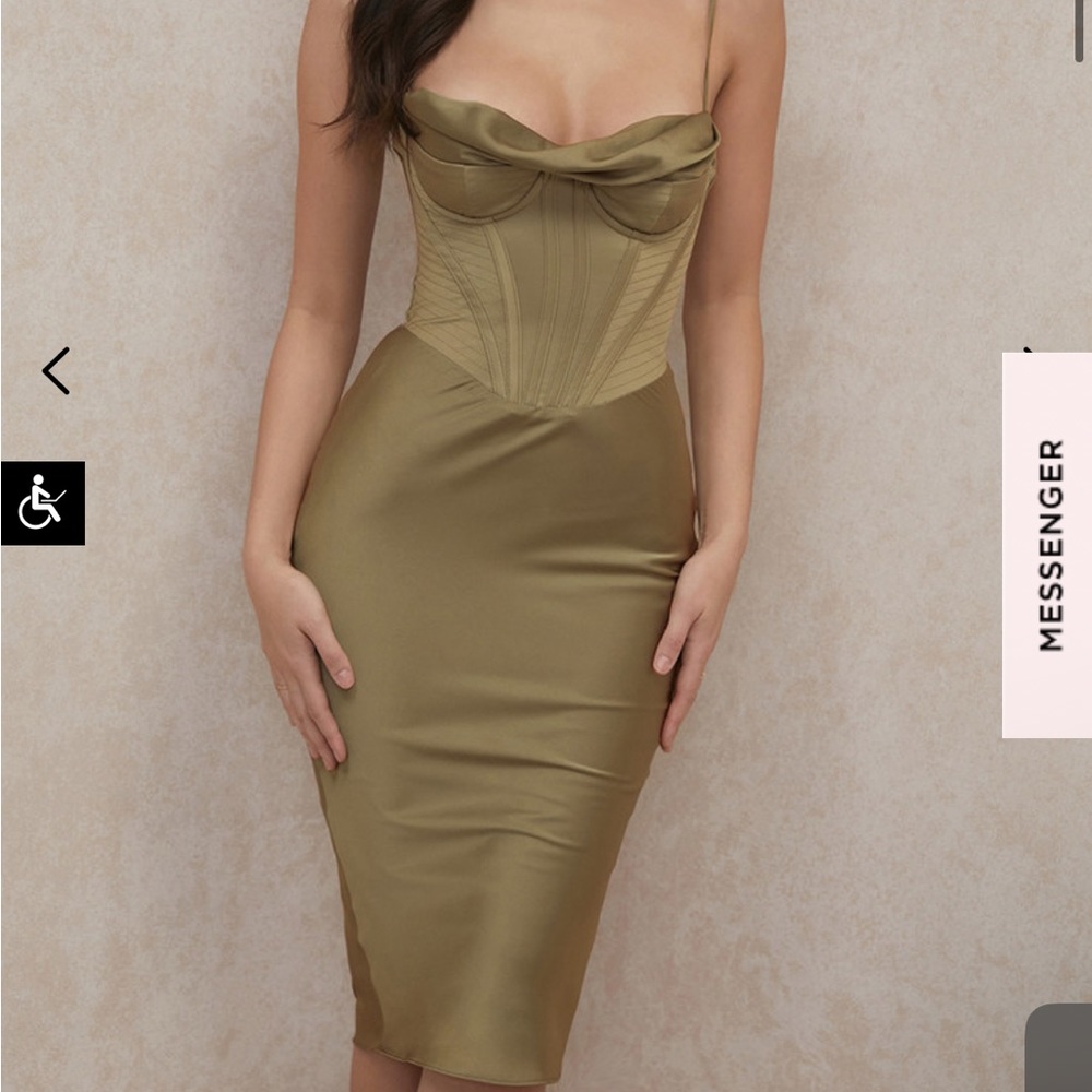 House of CB Myrna satin olive corset slip dress